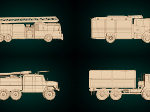 low poly fire truck pack 01 3D Model