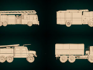 low poly fire truck pack 01 3D Model