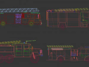low poly fire truck pack 01 3D Model