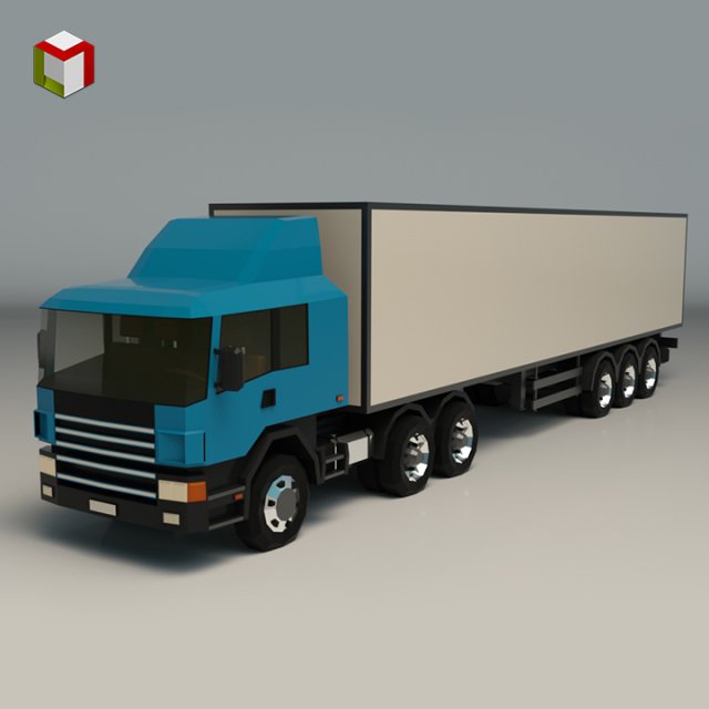 Low poly cargo truck 02 Model 3D .c4d .max .obj .3ds .fbx .stl .blend 
