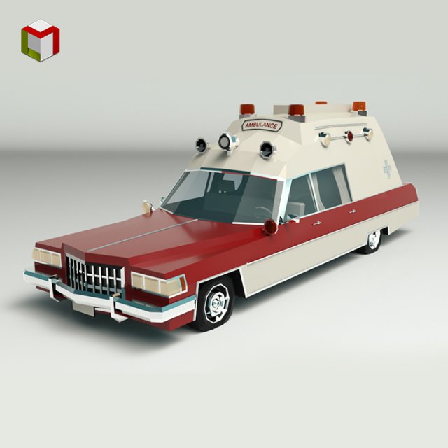 low poly ambulance 04 3D 模型 .c4d .max .obj .3ds .fbx .stl .blend 