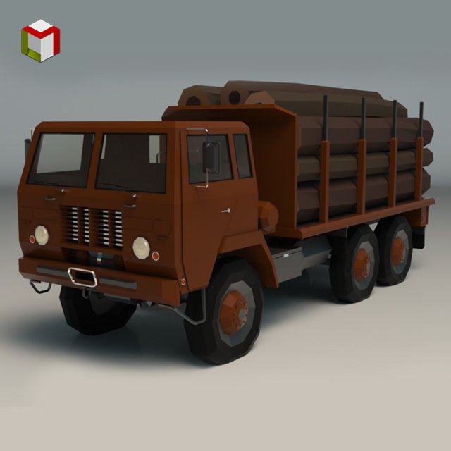 low poly log truck 01 Modèle 3D .c4d .max .obj .3ds .fbx .stl .blend 