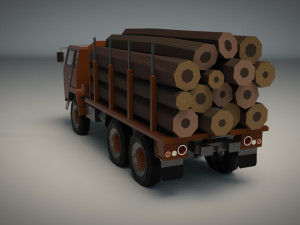 low poly log truck 01 Modèle 3D