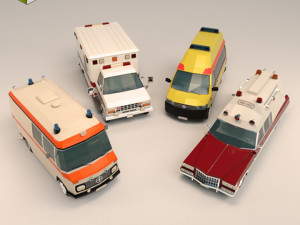 low poly ambulance pack 3D Model