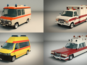low poly ambulance pack 3D मॉडल