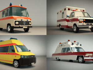 low poly ambulance pack 3D मॉडल
