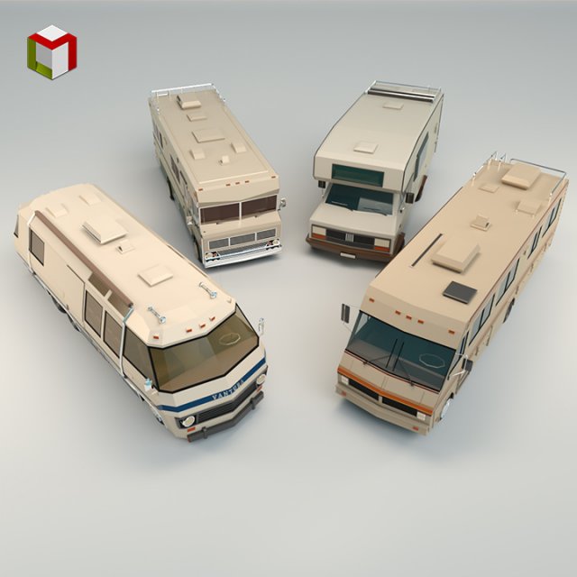 low poly motorhome pack 3D Модель .c4d .max .obj .3ds .fbx .stl .blend 