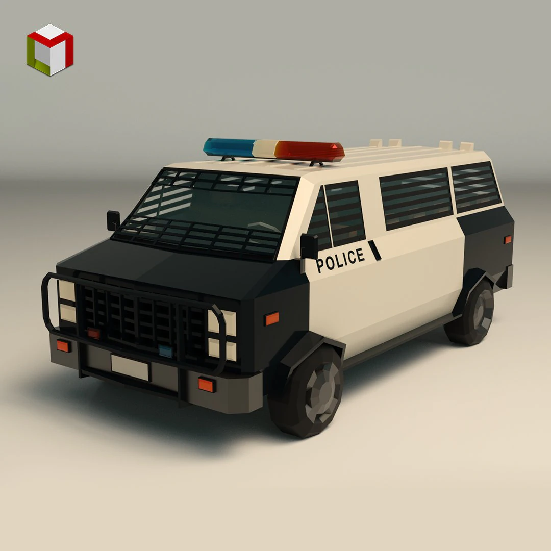 low poly police van 04 3D Model .c4d .max .obj .3ds .fbx .stl .blend