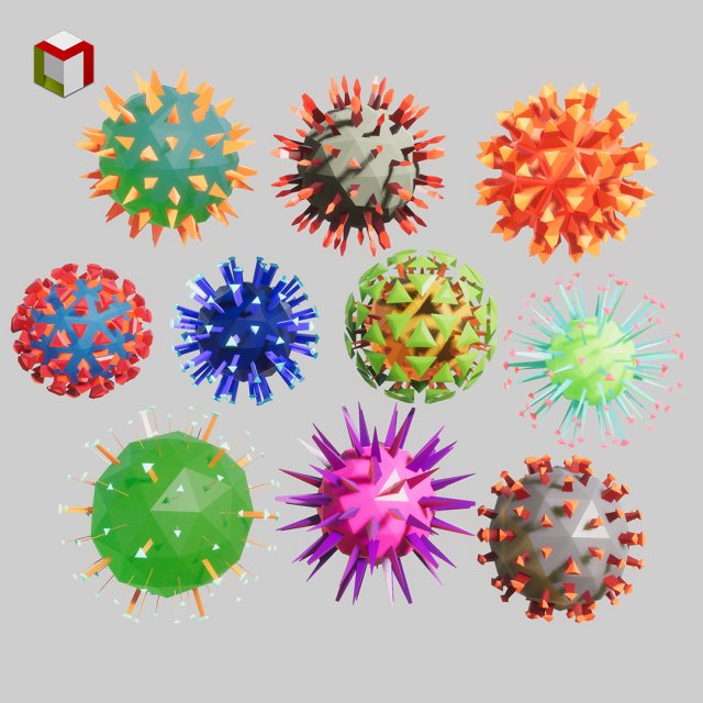low poly virus pack 01 Modèle 3D .c4d .max .obj .3ds .fbx .stl .blend 