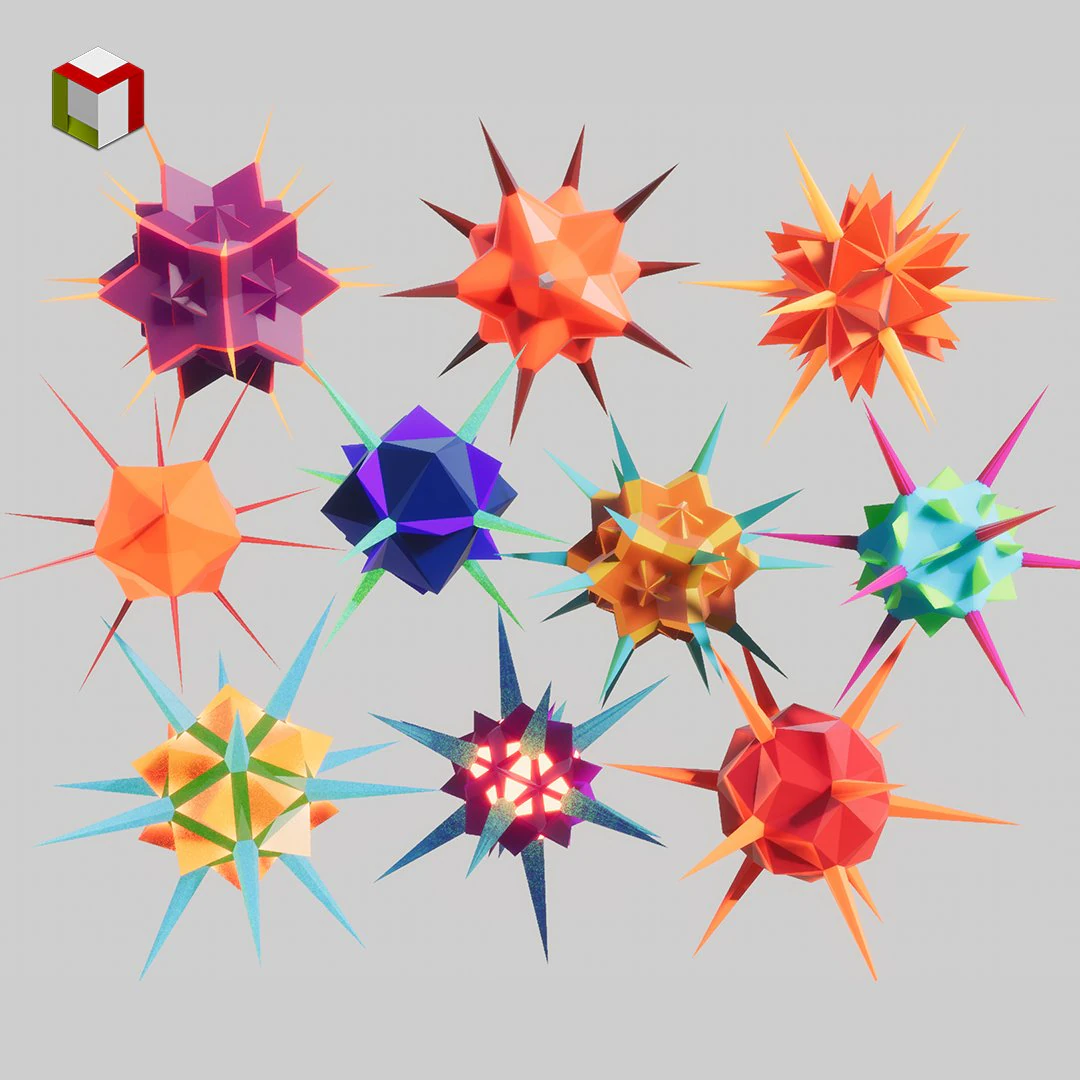 low poly virus pack 02 3D Model .c4d .max .obj .3ds .fbx .stl .blend