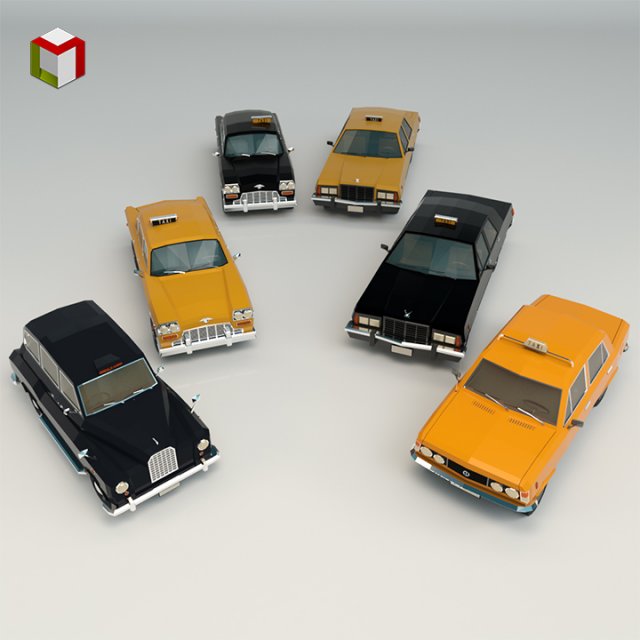 low poly taxi pack 01 Modelo 3D .c4d .max .obj .3ds .fbx .stl .blend 