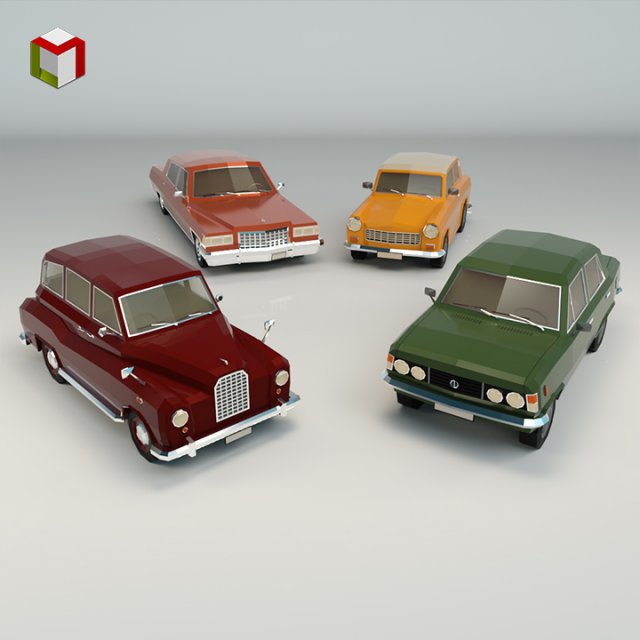 low poly sedan car pack 03 3D 模型 .c4d .max .obj .3ds .fbx .stl .blend 