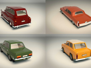 low poly sedan car pack 03 3D 模型