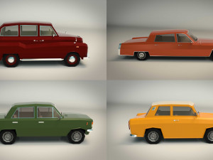 low poly sedan car pack 03 3D 模型