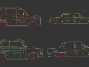 low poly sedan car pack 03 3D Model