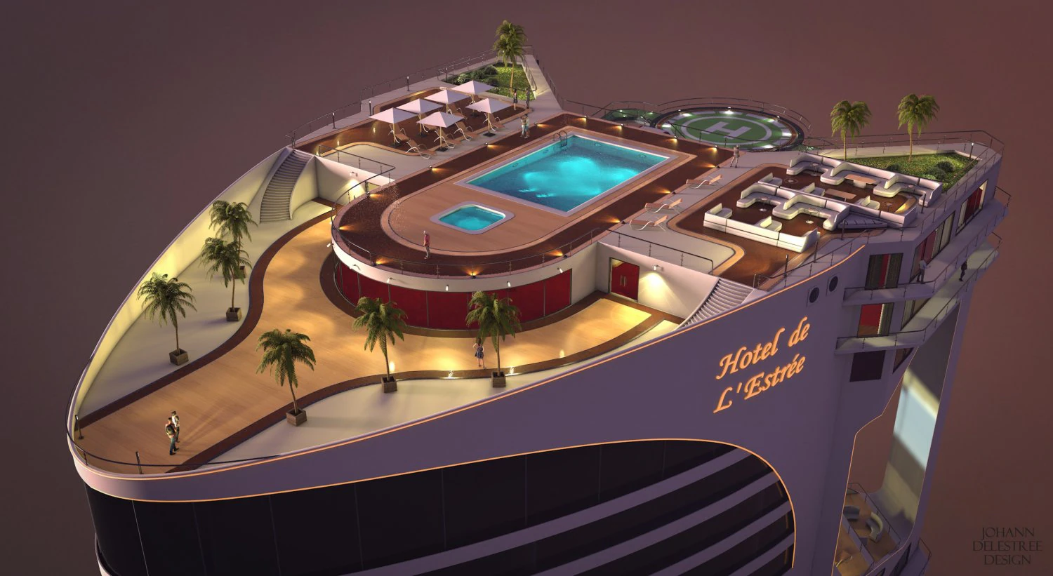 Hotel 3D - tetto - interno Modello 3D .c4d .max .obj .3ds .fbx .stl .blend 