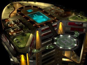 3d hotel - rooftop - inside 3D Model