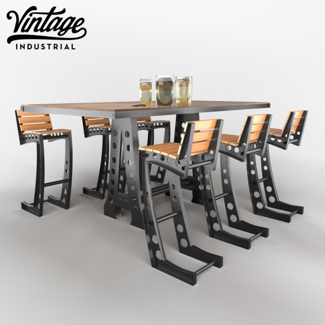chair and table vintage industrial 3D Модель .c4d .max .obj .3ds .fbx .stl .blend 