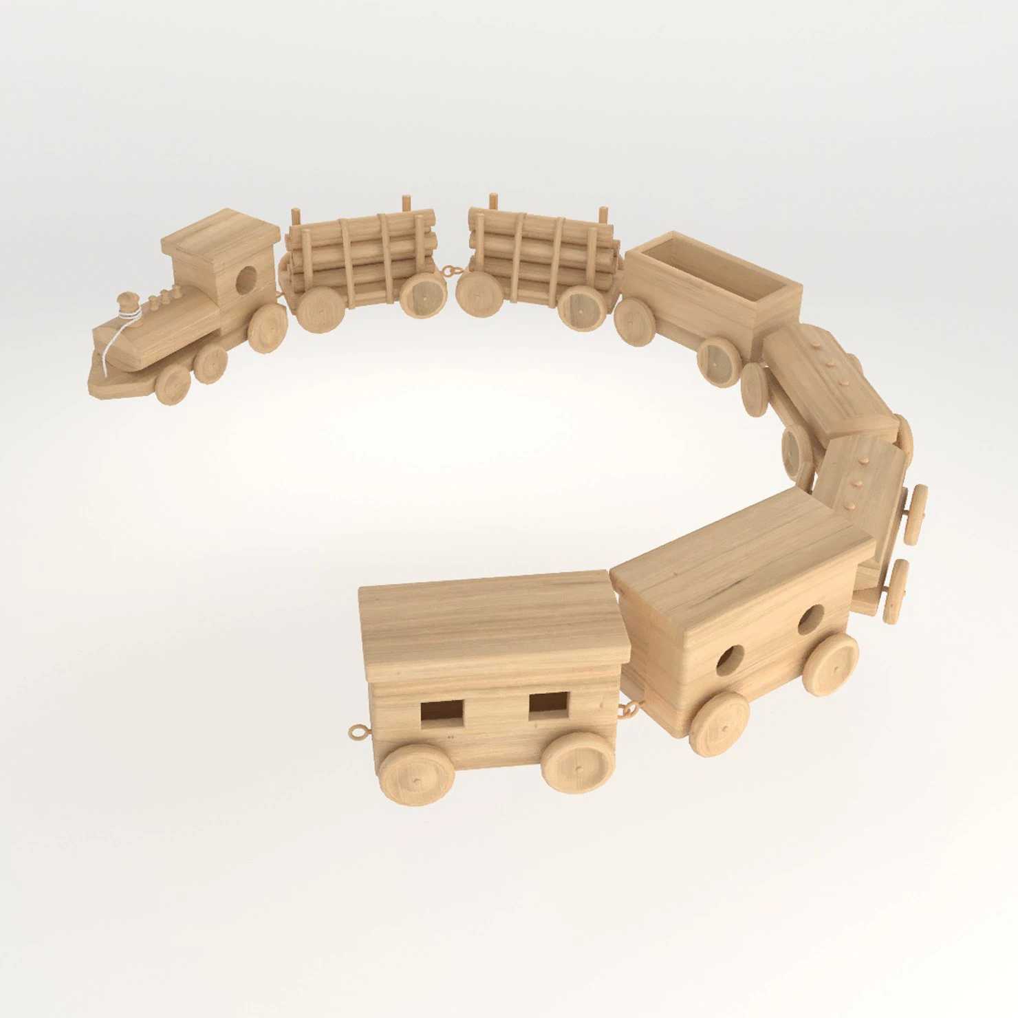 toy of wooden locomotive 3D Model .c4d .max .obj .3ds .fbx .stl .blend