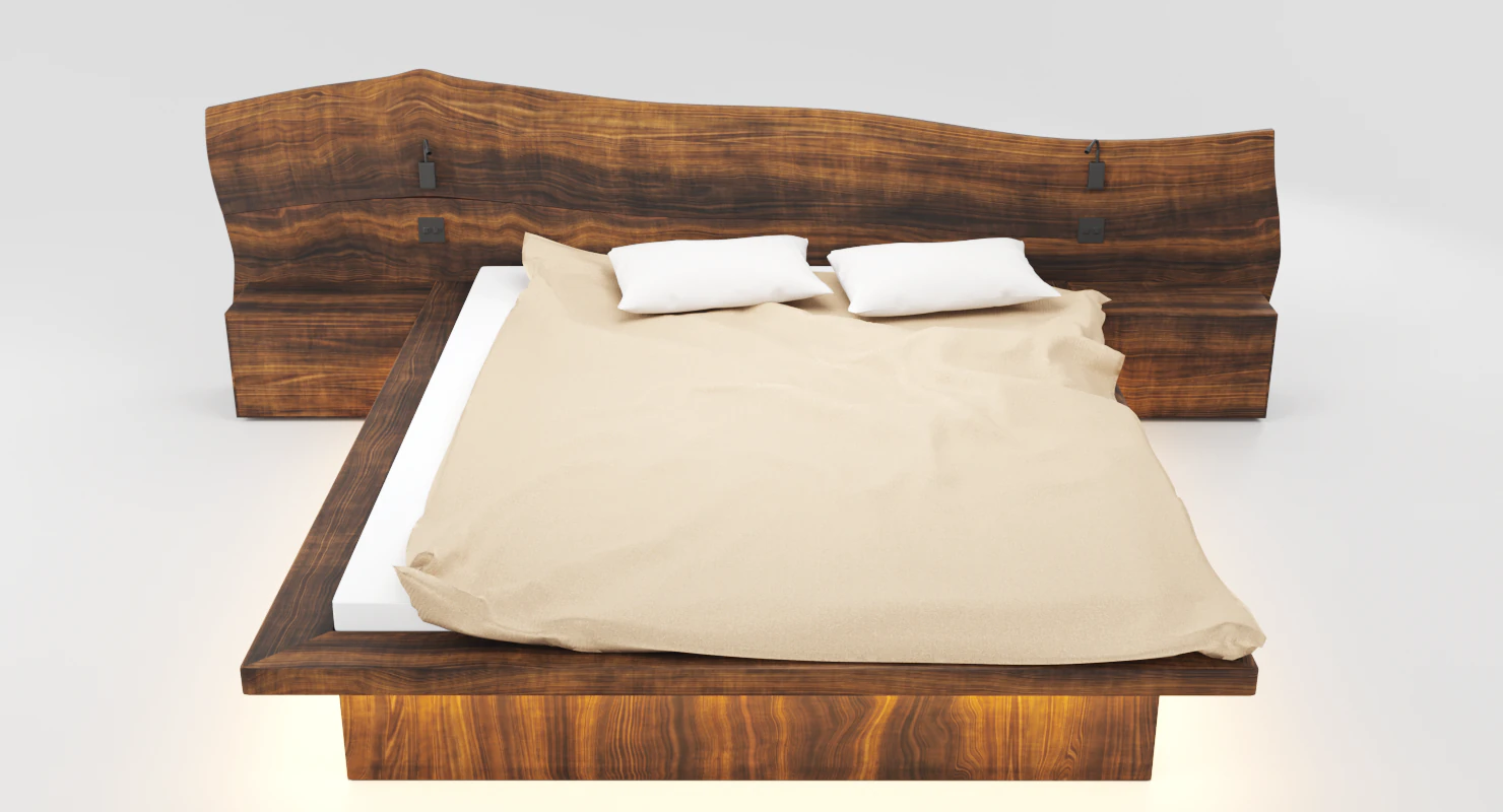 wooden hard massive bed 3D Model .c4d .max .obj .3ds .fbx .stl .blend 