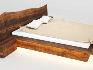 wooden hard massive bed 3D Model