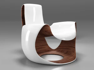 Белый деревянный изогнутый стул 3D Модель