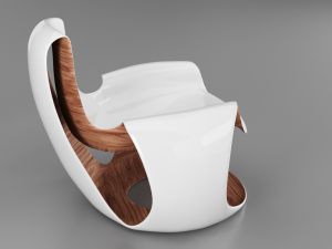 white wooden curved chair Modello 3D