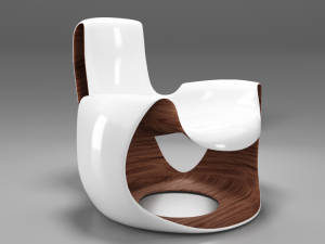 white wooden curved chair Modello 3D