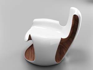 white wooden curved chair Modello 3D