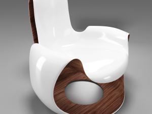 white wooden curved chair Modello 3D