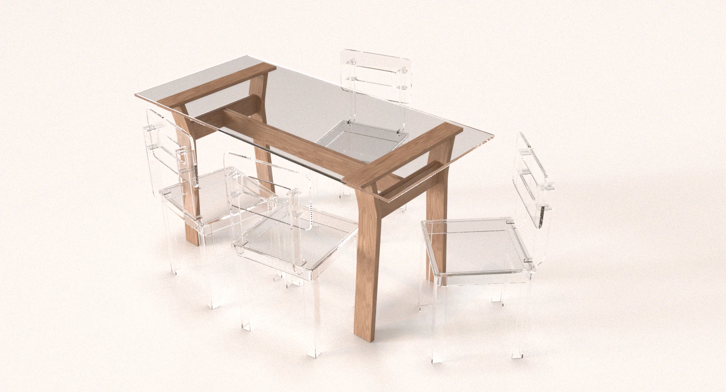 transparent dining table set 3D Model .c4d .max .obj .3ds .fbx .stl .blend 