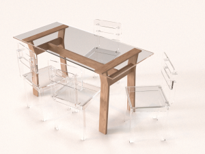transparent dining table set 3D Model