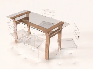 juego de mesa de comedor transparente Modelo 3D