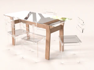transparent dining table set 3D Model
