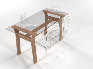 transparent dining table set 3D 모델