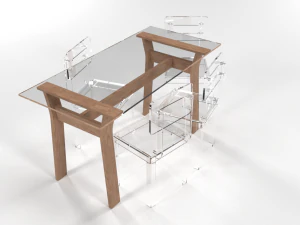 transparent dining table set 3D Model