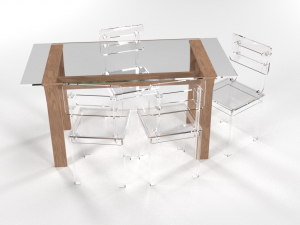 transparent dining table set 3D 모델