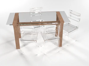 transparent dining table set 3D Model