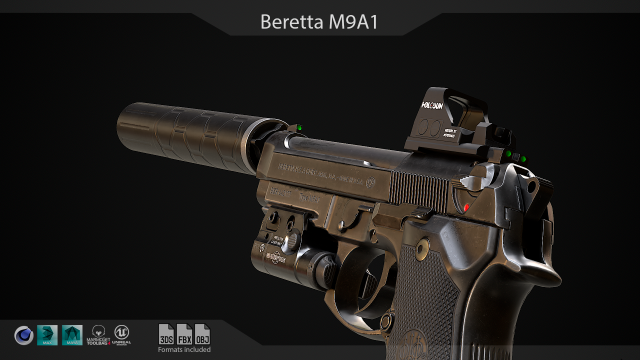 Beretta M9A1 3D Model .c4d .max .obj .3ds .fbx .stl .blend 