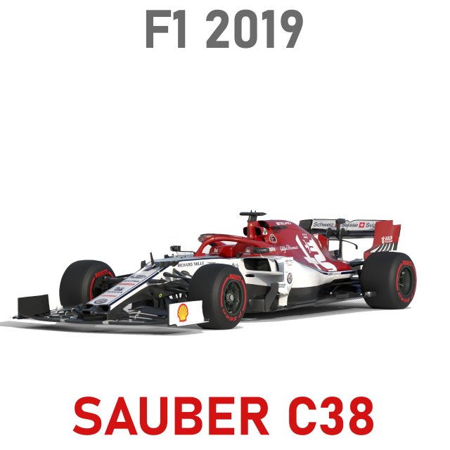 F1 sauber c38 2019 3D Model .c4d .max .obj .3ds .fbx .stl .blend 