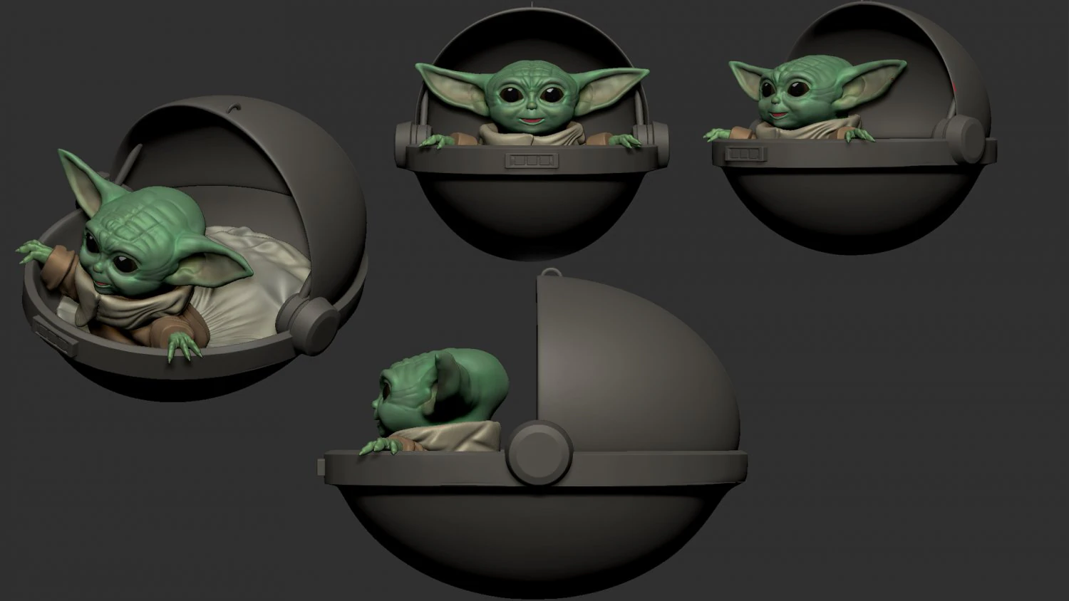 Baby-Yoda-Skulptur für 3D-Druck 3D Modell .c4d .max .obj .3ds .fbx .stl .blend