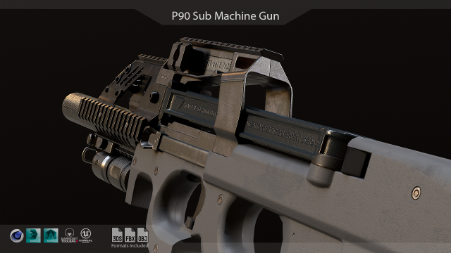 P90 SMG 3D Model .c4d .max .obj .3ds .fbx .lwo .lw .lws