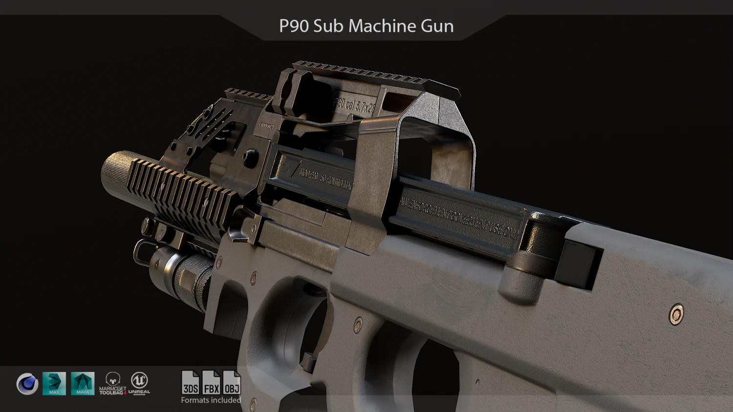 P90 SMG 3D Model .c4d .max .obj .3ds .fbx .stl .blend 