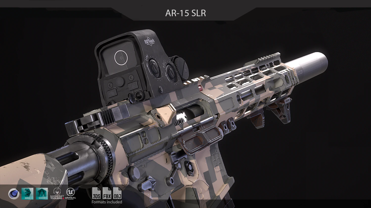 AR-15 SLR 3D Model .c4d .max .obj .3ds .fbx .stl .blend 