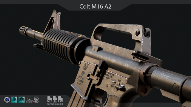 Colt M16 A2 Assault Rifle 3D Model .c4d .max .obj .3ds .fbx .lwo .lw .lws