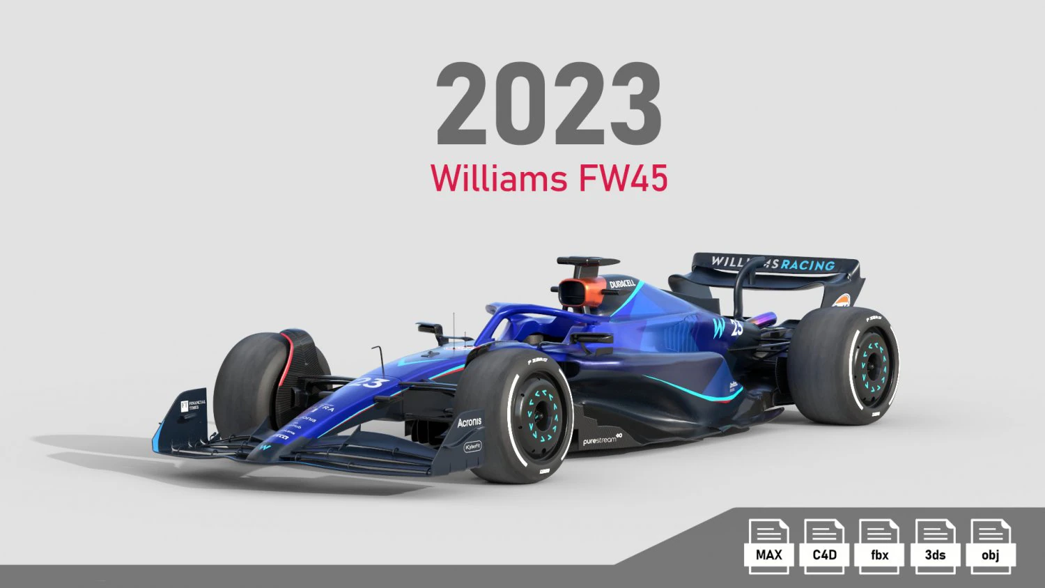 F1 Williams FW45 2023 Modelo 3D .c4d .max .obj .3ds .fbx .stl .blend 