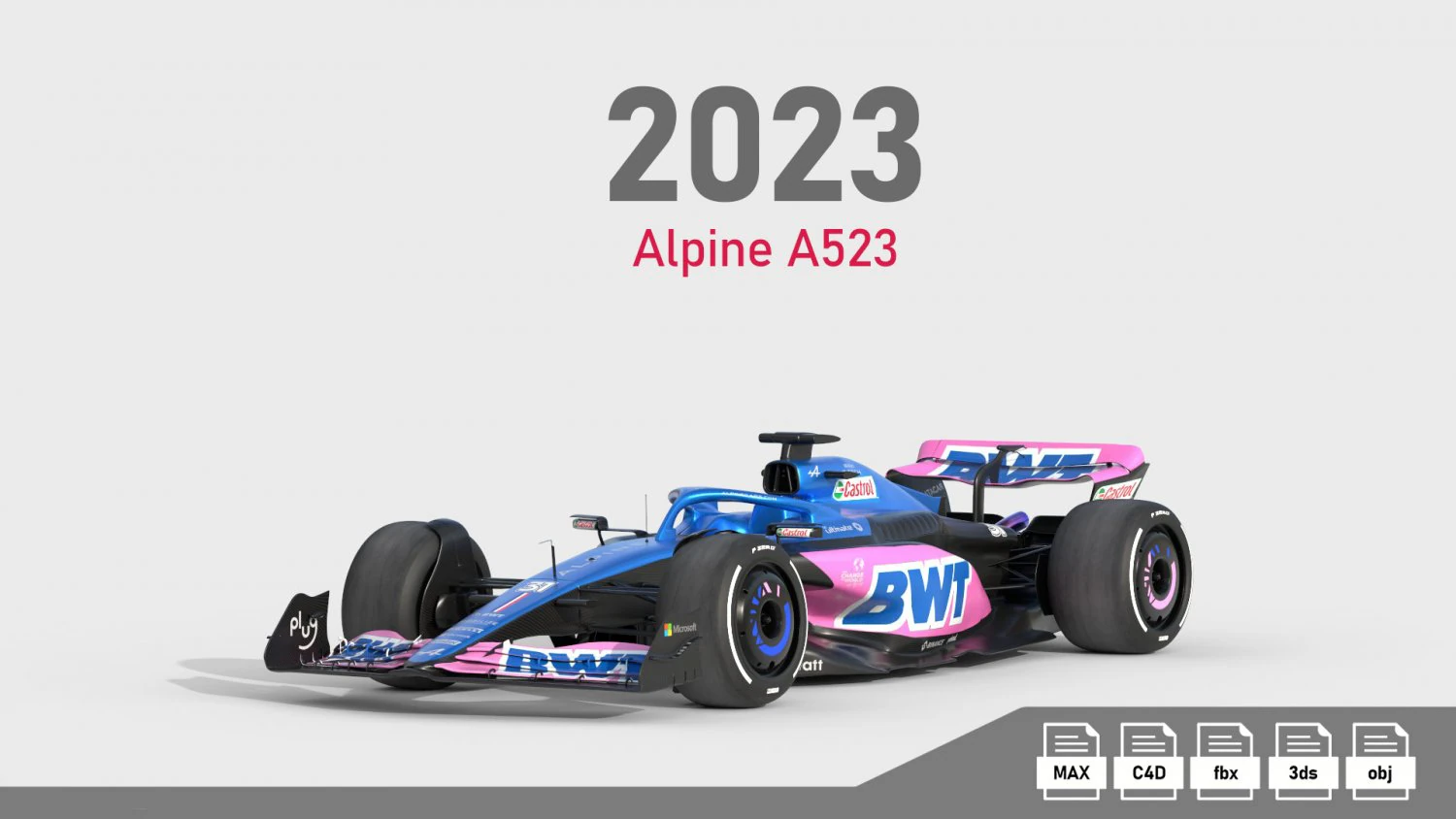 F1 Alpine A523 2023 3D Model .c4d .max .obj .3ds .fbx .stl .blend