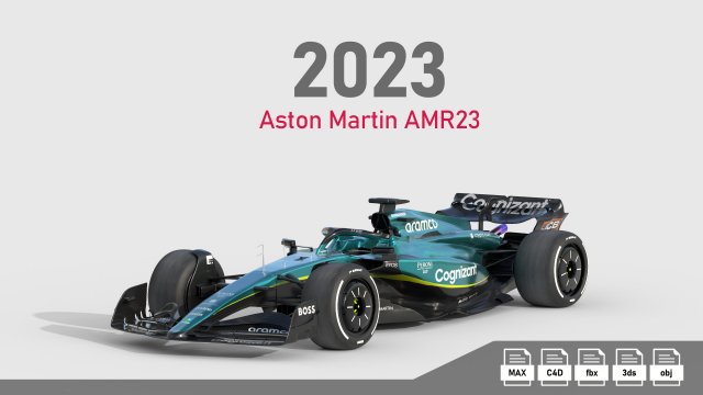 F1 Aston Martin AMR23 2023 3D Model .c4d .max .obj .3ds .fbx .stl .blend 