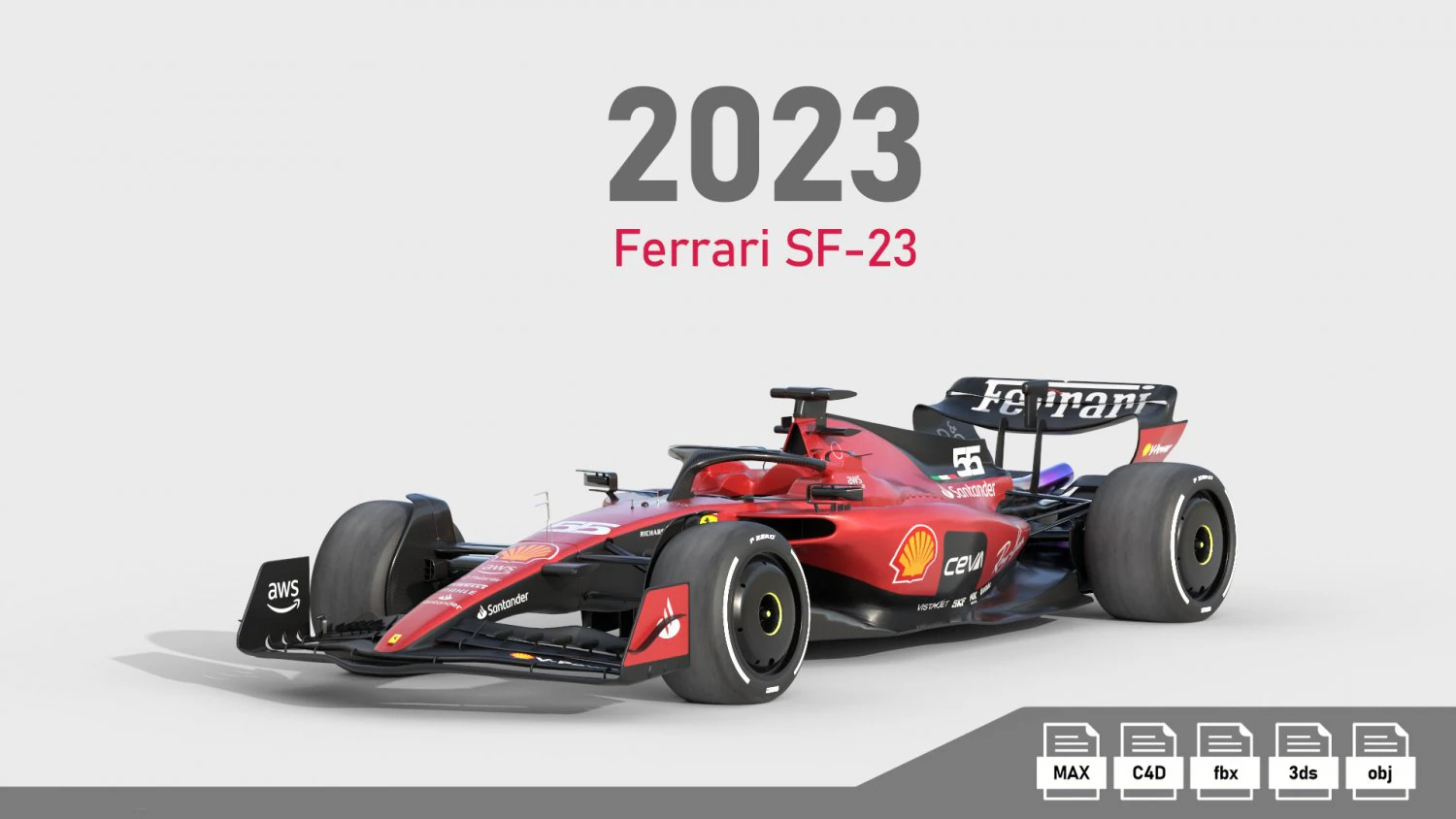 F1 Ferrari SF23 2023 3D Model .c4d .max .obj .3ds .fbx .stl .blend 