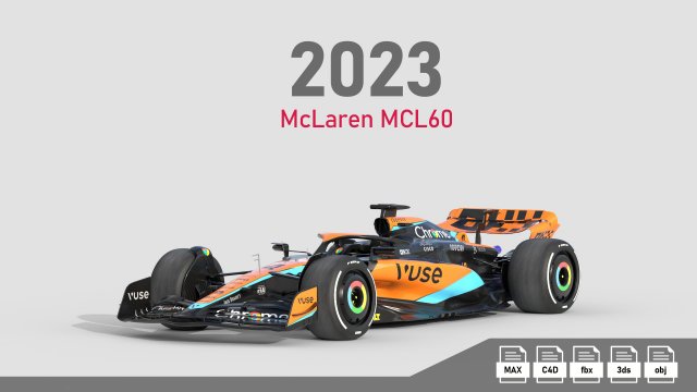F1 McLaren MCL60 2023 3D Model .c4d .max .obj .3ds .fbx .stl .blend 
